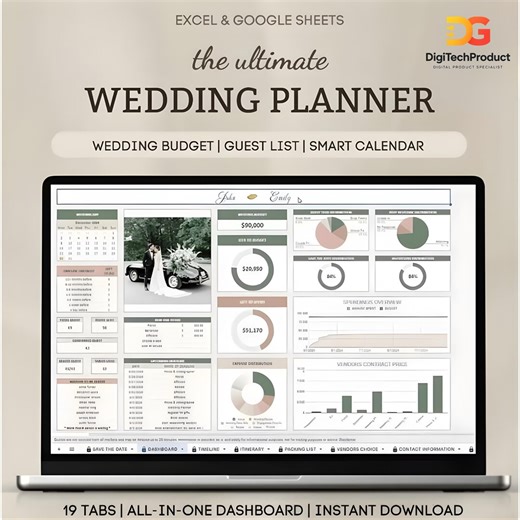 Ultimate Wedding Planner Spreadsheet | Excel Google Sheets Wedding Budget, Guest List, Timeline & Dashboard | Editable Digital Download - Etsy