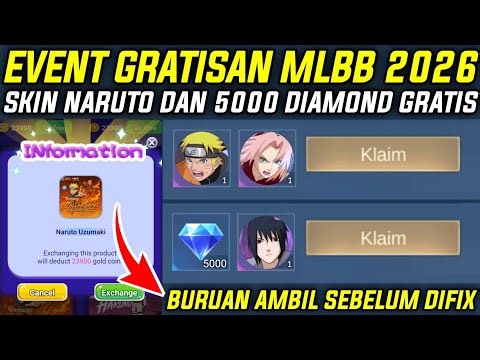 CUMAN LOGIN DAPAT SKIN NARUTO DAN 5000 DIAMOND GRATIS - EVENT SKIN DAN DIAMOND GRATIS MLBB 2026