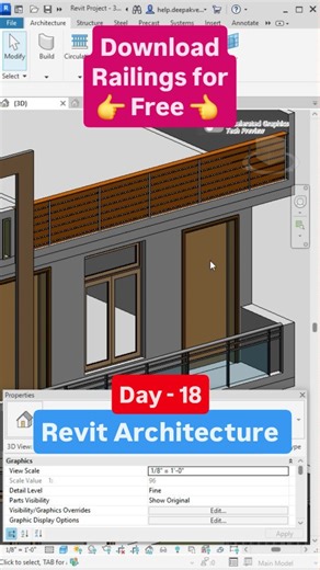 Deepak Verma CAD Softwares on Instagram: "🎯 REVIT ARCHITECTURE – DAY 18 | . 🪜 Revit me railing banana time le raha hai | • design ready nahi mil raha | • har project me naya banana padta hai | • professional railing chahiye | . 👉 Iska simple solution hai | FREE RAILING DOWNLOAD for REVIT ARCHITECTURE | . 👉 DAY 18 ke tip me sikhiye | Revit ke READY-MADE RAILINGS kaise DOWNLOAD kare FREE me | . 🧩 Download karne ka process | . My App ya Website open karo | . 👉 dpkverma.in | . Revit Architectu