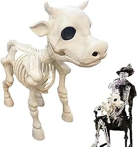 Halloween Cow Skeleton 2023 New Cow Skull Prop Halloween Skeleton Cow Statue Prop Cow Skull Haunted Skeleton Skeleton Cow for Halloween Yard Decorative Prop (1PCS)