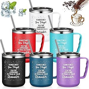 Umigy 6 Pcs Employee Appreciation Coffee Mug Gift Bulk Graduation Thank You 17oz Drinking Cup with Handle Stainless Steel Insulated Tumbler Party Gift for Teacher Nurse Women Team Coworker Staff