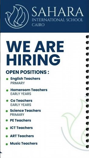 Urgent Hiring: Multiple Teaching Positions | Sahara International School Cairo | Apply Now