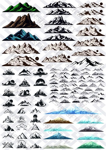 Mountain SVG Bundle - 400+ Landscape Clipart - Outdoor & Adventure Icons - Vector Peaks, Hills, Nature Graphics - SVG, PNG, Pdf, Cdr, Eps - Etsy