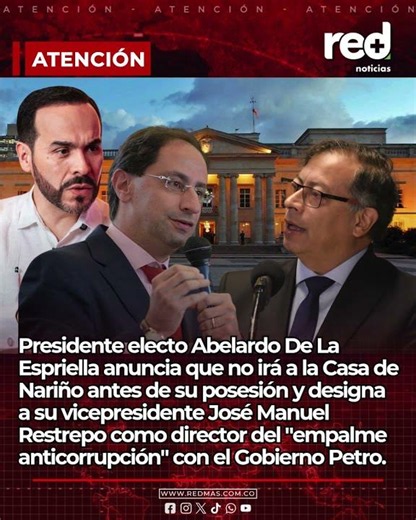 Abelardo toma distancia de la Casa de Nariño y anuncia "empalme anticorrupción" con Gobierno Petro