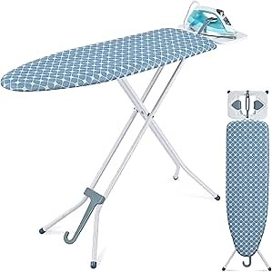 APEXCHASER Ironing Board, Portable Iron Board with Iron Rest, Heat & Scorch Resistant Fabric, Detachable Hook and Rubber Feet,7 Adjustable Heights, Heavy Duty Ironing Board for Home or Dorm Use,Blue
