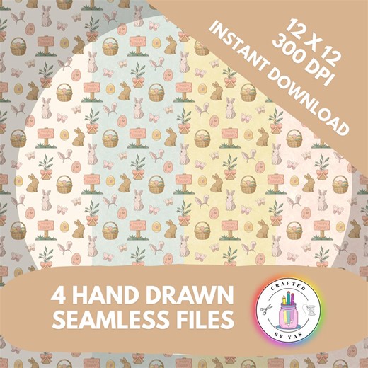 Easter Seamless Pattern Bundle | Bunny & Basket Pastel Easter Clipart Background | Cute Spring Digital Paper | 4 Colour Variations PNG - Etsy