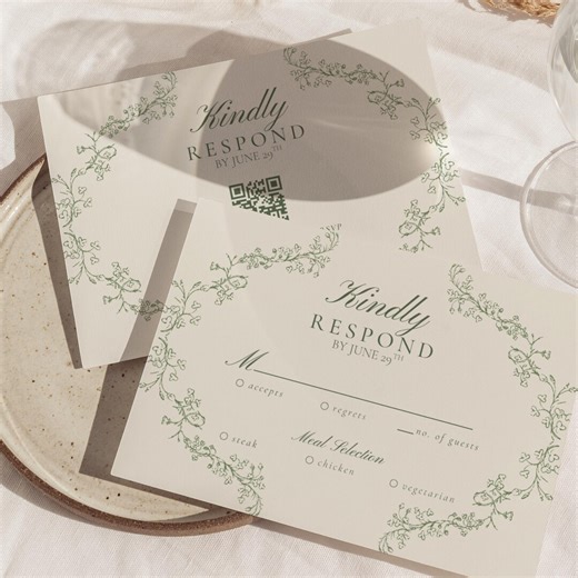 Editable Wedding RSVP Card Template – Mail-in & QR Code – French Garden, Green Botanical - Etsy