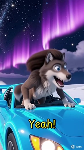 A close-knit group of wolves sprinting, chasing, and play-fighting across a vast snowy terrain, their movements fast and fluid, snow spraying under their paws, expressive faces full of joy and energy, blending realistic motion with lively cartoon action #storykidss #kidstiktok #storytime #tiktokkids #story