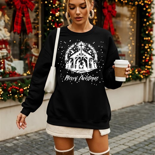 Nativity Merry Christmas Sweater | Christian Christmas Sweater | Jesus Birth | Holiday Faith Shirt | Christmas Church Crewneck - Etsy