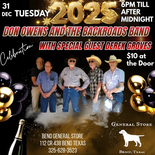 Derek Groves will be joining Don Owens and the Backroads Band TX and Smilin Dave will be playin drums. Tuesday. OPEN LATE $10 | Bend General Store