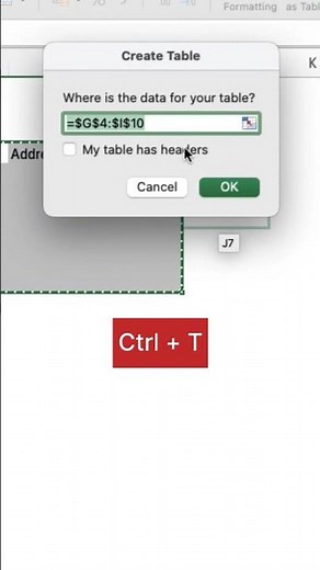 Create table fast by Ctrl+T ⚡ #shorts