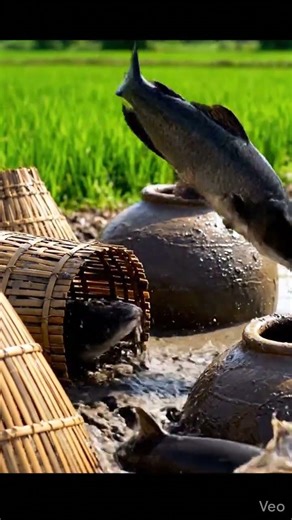 Extreme Close-Up Catfish Jump Into Bamboo Traps | 8K Village Fishing 🐟💦
