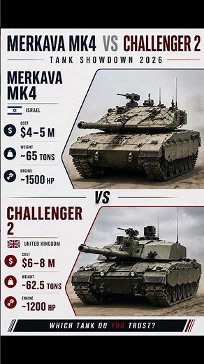 Merkava MK4 vs Challenger 2 🔥 Ultimate Tank Battle 2026 #military #tanks #warfare #comparison