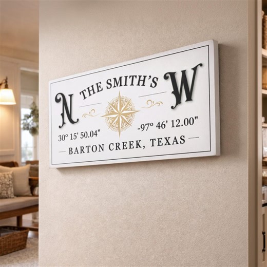 Latitude Longitude Coordinates Sign, Compass Wall Art, Custom GPS Coordinates Print - Etsy