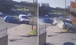 Moment ambulance vehicle collides with turning car in horror Glasgow road crash