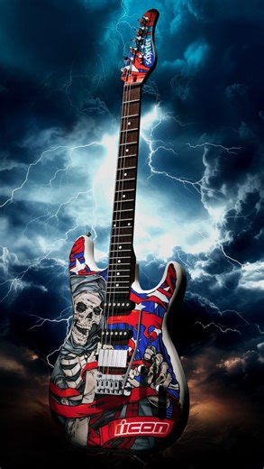 Don’t fear the Riffer 💀 We joined forces with @iconmotosports to give this Schecter Van Nuys Traditional a new look! Custom painted with their Revere graphic 🇺🇸 | Schecter Guitars