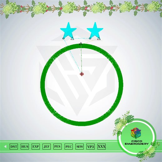 Green Circle With Blue Stars Embroidery Design | Simple Machine Embroidery File - Etsy