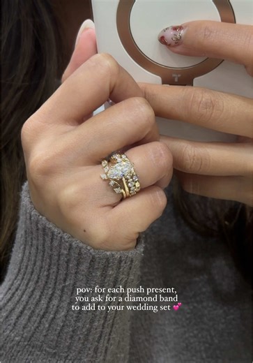 Push Present Idea 💡 Add a diamond ring to your wedding set for each baby to create the stack of your dreams ✨ 💍 2.01ct F-VVS2 Marquise Lab Diamond Leah Cathedral Engagement Ring $3,398 💍 1.6mm Sage Wedding Band $1,299 💍 Big Small North Star Band $1,499 💍 2.2mm Diamond Inlay Band $1,099 Once your children are old enough, you can pass down each ring for them to wear 🥰 Not only will you get to enjoy these beautiful pieces, but so will your kids 💕 💌 Share this idea with an expecting mom – or