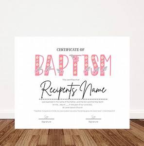 Editable Baptism Certificate Template, Printable Certificate of Baptism (digital Download) - Etsy UK