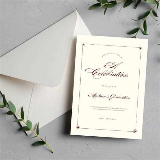 Elegant Graduation Invitation, Minimal Script, Burgundy Neutral (digital Download) - Etsy
