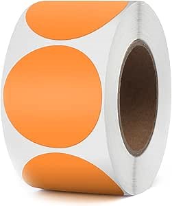 Orange Circle Thermal Labels Vinyl 1.5 Inch Self-Adhesive Round Stickers Roll Waterproof Printer Decals Name Tag for QR Code DIY Office Address 500 PCS