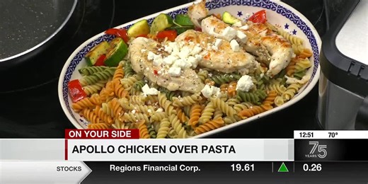 Apollo chicken over pasta