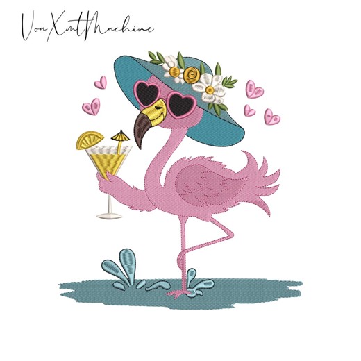 Cute Flamingo Summer Embroidery Design, Tropical Bird With Cocktail Stitch - Etsy