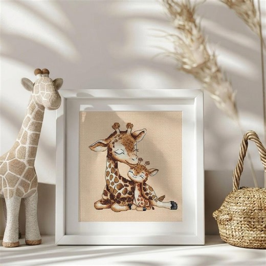 Mother and Baby Giraffe Cross Stitch Pattern PDF, Beginner Friendly Nursery Chart, Instant Download - Etsy