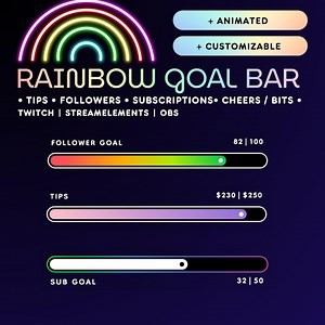 Rainbow Twitch Goal Bar Widget | Followers, Subs, Tips, Bits | Streamelements Animated Overlay for OBS & Twitch - Etsy
