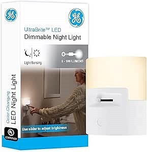 GE Ultrabrite LED Night Light, Dimmable, 100 Lumens, Plug-in, Dusk to Dawn Sensor, UL-Listed, Ideal for Bedroom, Bathroom, Nursery, Kitchen, Hallway, 45125, 1 Pack, White