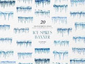 Watercolor Ice Spikes Banner Clipart, Page Border, Frozen Ice, Winter Elements, Card Making Crafts, Transparent PNG Graphics, Commercial Use - Etsy