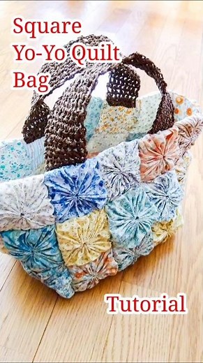 Bag made with square yo-yo quilt How to make a bag Tutorial