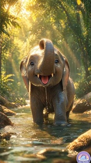 Baby Elephant Splashing in a Sunlit Jungle River | Studio Ghibli Magic ✨ #shorts #animal #elephant