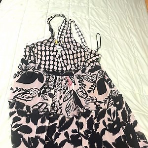 Black and white floral halter maxi dress plus size  22 . Beautiful dress