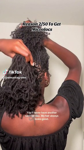 A part of my life’s work now, is preaching the gospel of microlocs. 😂 I’m determined to find 50 reasons why Black women should consider this style. Reason 2: You’ll never have another bad hair day. My hair always looks good. On the days I feel my hair is flat or my roots have grown in too much, I receive compliments that remind me to appreciate the beauty of my locs in all of its stages. #microlocs #microlocsjourney #microlocretie #microlocretightening