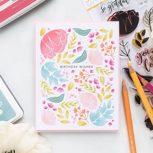 Learn how to stamp a simple floral background for a Birthday card. The design of this card can be adapted to many other occasions as it is not using any birthday specific imagery, but rather only flowers. It can be a thank you, a miss you, a paper hug and many more. ▬▬▬▬▬ SUPPLIES ▬▬▬▬▬ Where available I use compensated affiliate links which means if you make a purchase I receive a small commission at no extra cost to you. • Simon Says Clear Stamps So Loved - http://shrsl.com/1db1m • Simon Says 