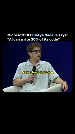 beyondstartup.s on Instagram: "Al Is Coding the Future: 30% of Microsoft's Code Is Now Machine-Made. 🤯 Imagine a world where your co-worker isn't human-but an Al! Microsoft CEO Satya Nadella just revealed that 20-30% of the code in their repositories is now written by artificial intelligence. Yep, robots are officially coding alongside developers. In some projects, that number climbs even higher. This shift marks a massive transformation in how software is built, blending human creativity with 
