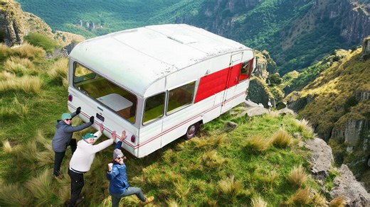 Watch a caravan, jet ski, and boat get launched down a hill