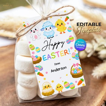 Editable Easter Gift Tags | Printable Easter Treat Tags, Bunny Chick Lamb Easter