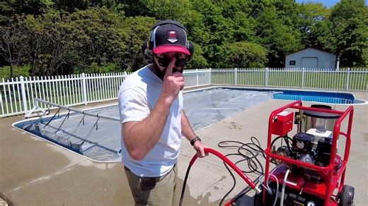 Power washing pool deck deep cleaning process