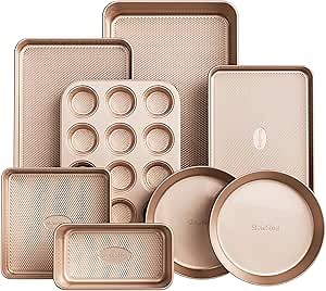 Baking Pans Set 8-Piece Bakeware Sets, Baking Sets for Cooking Nonstick Oven Pan Set, Baking Sheet Set, Cookie Sheets for Baking, Muffin Pan, Cookie Sheets (Ceramic Coated Gold)