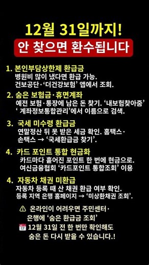 12월 31일까지 안 찾으면 환수되는 환급금 5가지
