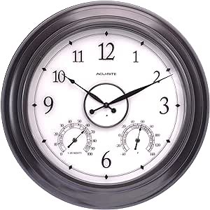 AcuRite 75133M LED Illuminated Outdoor Clock with Temperature and Humidity, 24", Black