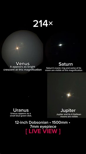 4 Planets Through a 12-Inch Telescope at 214× 🔭 #astronomy #saturn #jupiter #venus #uranus