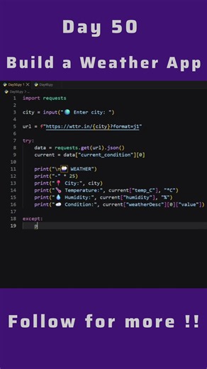 🌦️ Build a Real-Time Weather App using Python! #100daysofcode #coding #shorts #viral