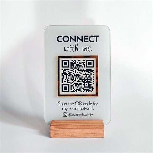 Mini QR Code Acrylic Business Sign, Luxury Gold Mirror Flower Pattern (10x15cm, Custom Social Media & Payment, Wooden Base) - Etsy UK
