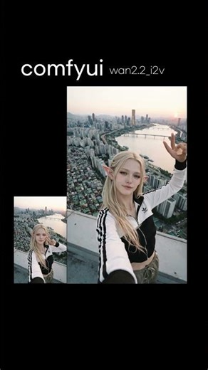 게임 캐릭터가 현실에서 셀카 찍는다면? AI 영상(comfyUI Wan2.2 리니지 요정 옥상 셀카 AI 영상)