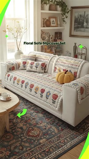 Floral Pattern Sofa Cover Set, Sofa Slipcover, Reusable All-Purpose Dustproof Protector, Washable Pet-Friendly Couch Covers for Armchairs & Sofas #comforter #fauxfurcomforter #oversizedcomforter #comforters #reclinercover #pillowset #bedspreaddecor #bohoquiltedbedspread #livingspacescouch #stainresistantpillow