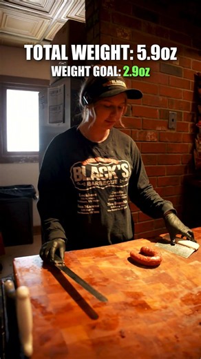 Can She Cut This Original Black's Sausage PERFECTLY in Half