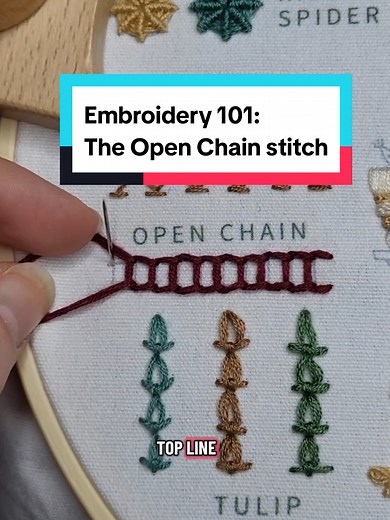 The Open Chain stitch: the beginner friendly embroidery tutorial you have been looking for! This one is a bit tricky so save this one to reference later. Let me know in the comments what other stitches you want to see more of! #embroiderytutorial #embroidery #stitch #howtoembroider #beginnerfriendly